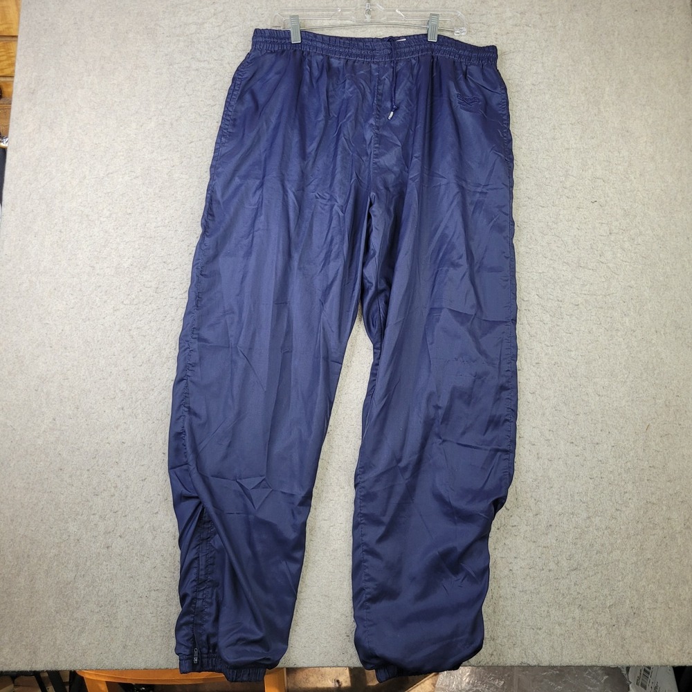Vintage Reebok Track Pants Windbreaker Mens Large Lined Ankle Zip‎ Navy Blue Y2K